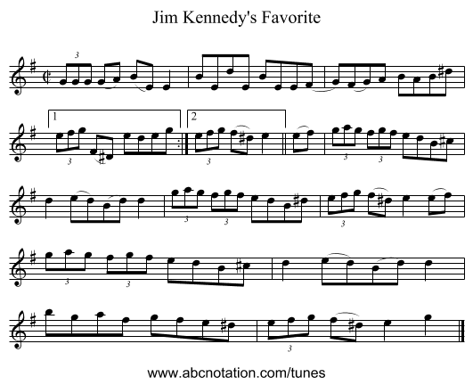 Jim Kennedy's Favorite - staff notation