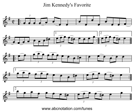 Jim Kennedy's Favorite - staff notation