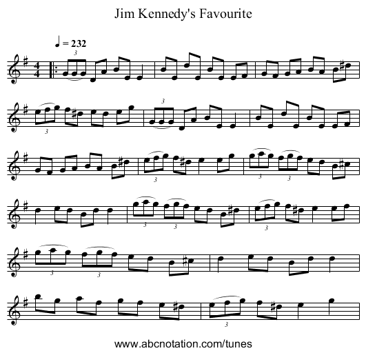 Jim Kennedy's Favourite - staff notation