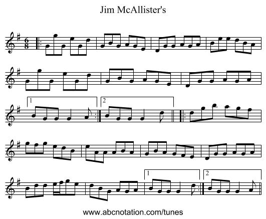 Jim McAllister's - staff notation