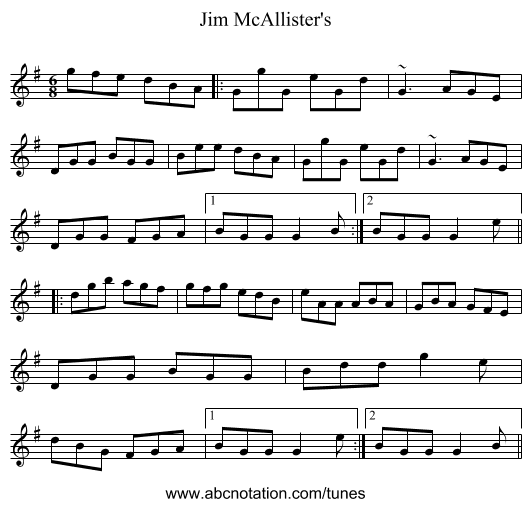 Jim McAllister's - staff notation