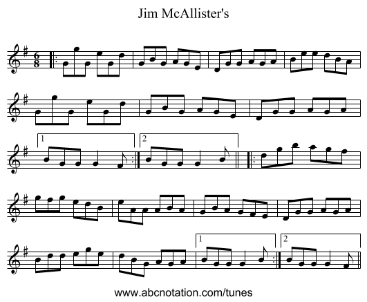 Jim McAllister's - staff notation