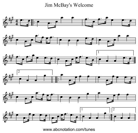 Jim McBay's Welcome - staff notation