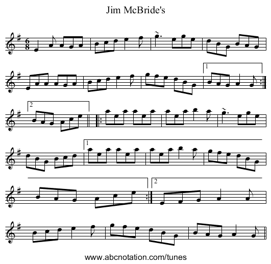 Jim McBride's - staff notation