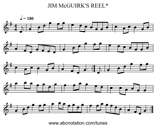 JIM McGUIRK'S REEL* - staff notation