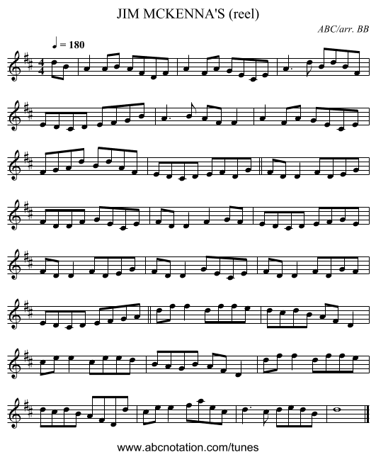 JIM MCKENNA'S (reel) - staff notation