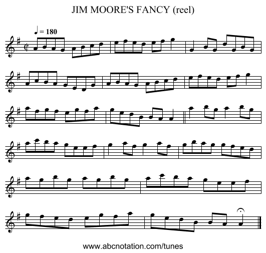 JIM MOORE'S FANCY (reel) - staff notation
