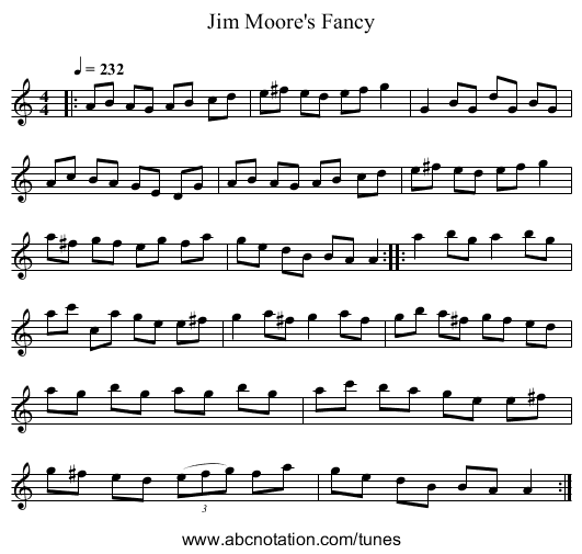 Jim Moore's Fancy - staff notation