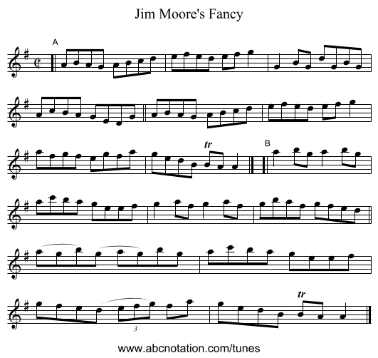 Jim Moore's Fancy - staff notation