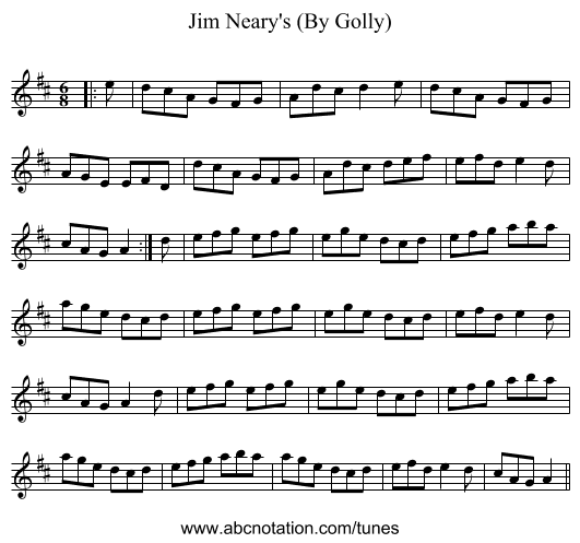 Jim Neary's (By Golly) - staff notation