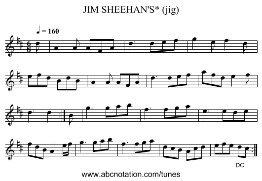 JIM SHEEHAN'S* (jig) - staff notation