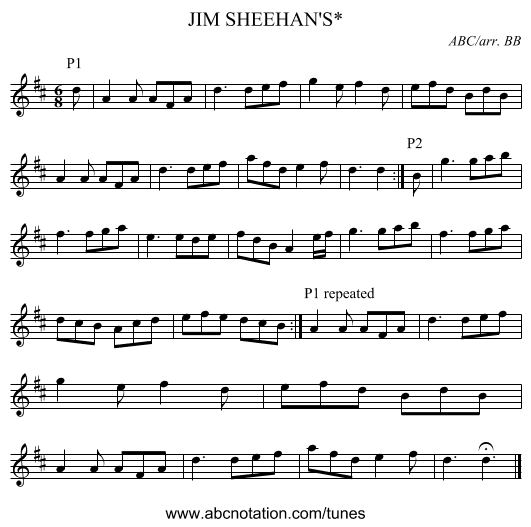JIM SHEEHAN'S* - staff notation