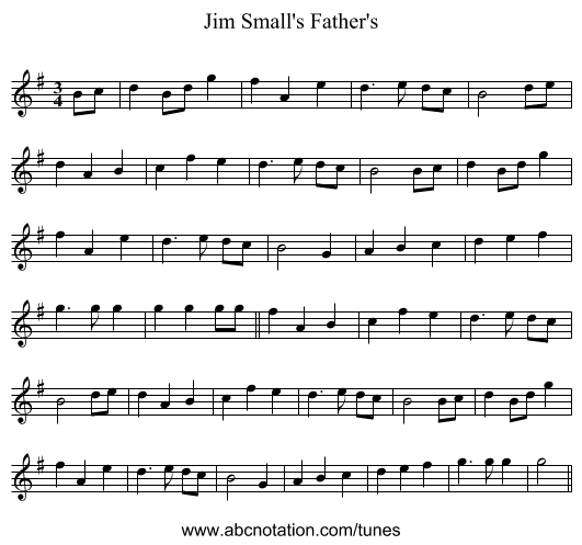 Jim Small's Father's - staff notation