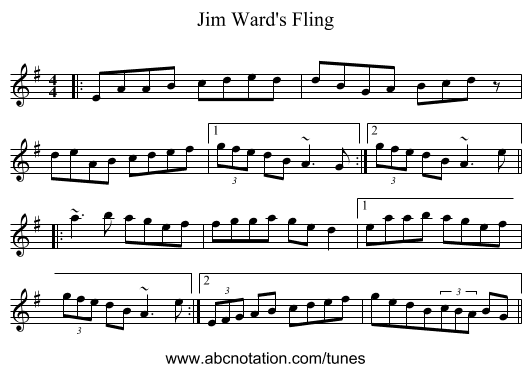 Jim Ward's Fling - staff notation