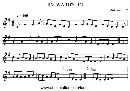 JIM WARD'S JIG - staff notation
