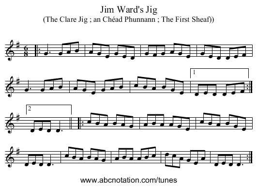 Jim Ward's Jig - staff notation