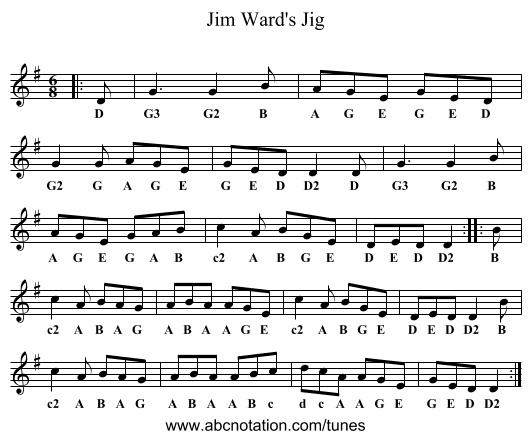 Jim Ward's Jig - staff notation