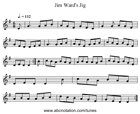 Jim Ward's Jig - staff notation