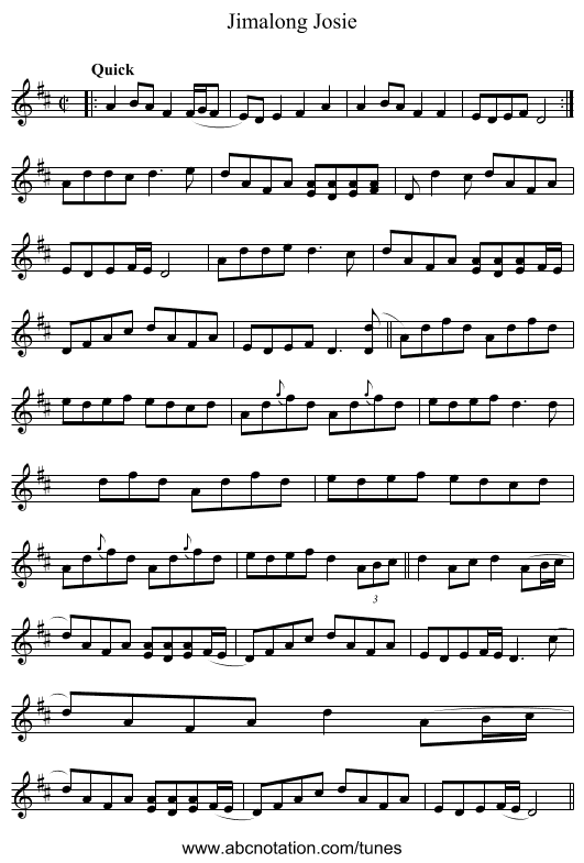 Jimalong Josie - staff notation