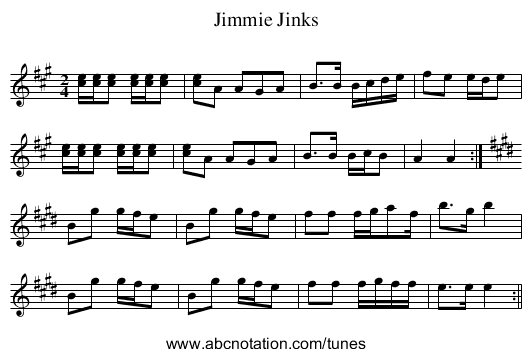 Jimmie Jinks - staff notation