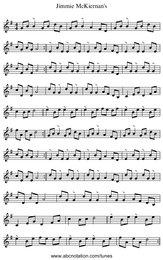 Jimmie McKiernan's - staff notation