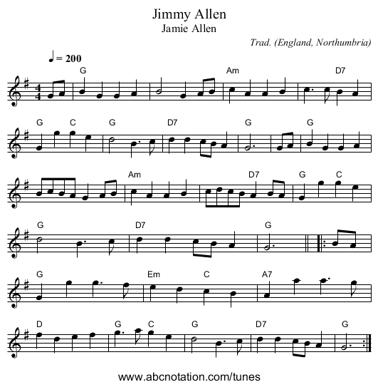 Jimmy Allen - staff notation