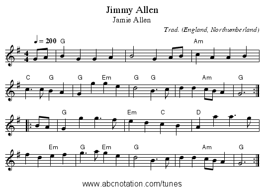 Jimmy Allen - staff notation