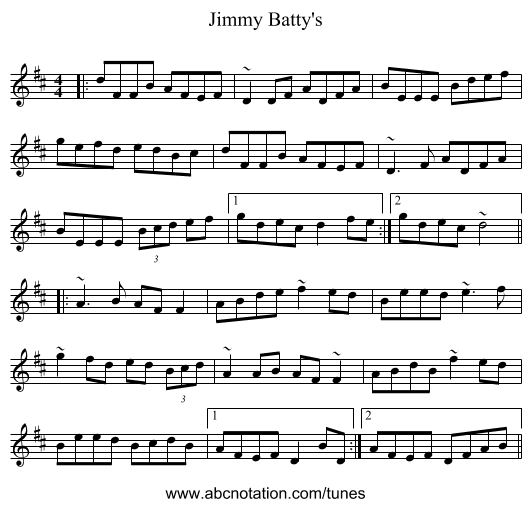 Jimmy Batty's - staff notation