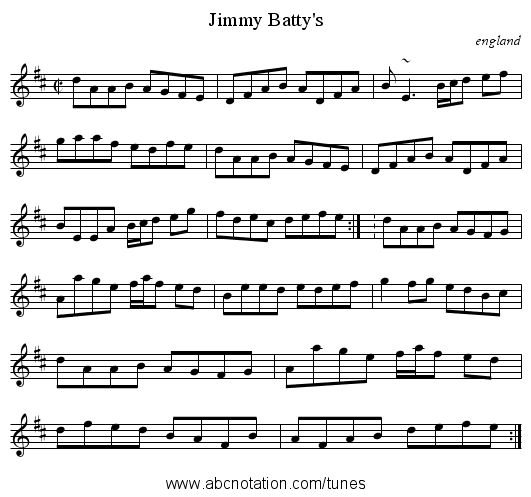 Jimmy Batty's - staff notation