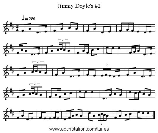 Jimmy Doyle's #2 - staff notation