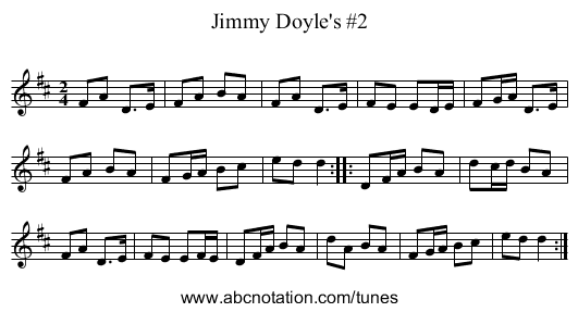 Jimmy Doyle's #2 - staff notation