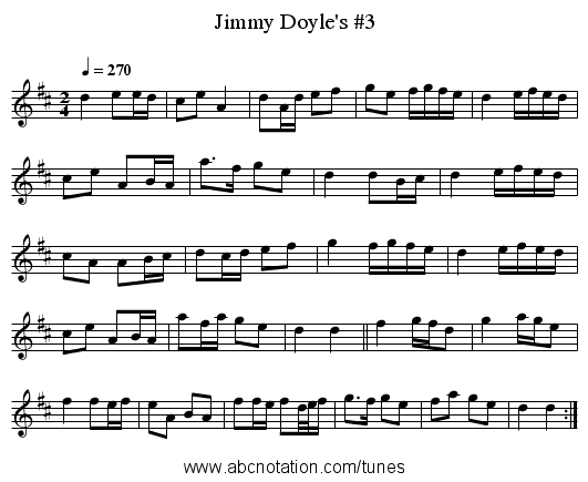 Jimmy Doyle's #3 - staff notation