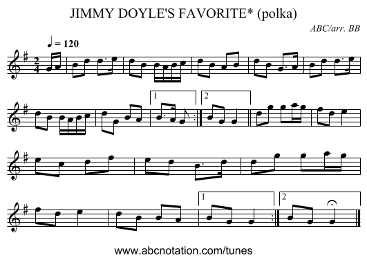 JIMMY DOYLE'S FAVORITE* (polka) - staff notation