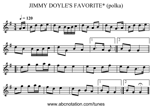 JIMMY DOYLE'S FAVORITE* (polka) - staff notation
