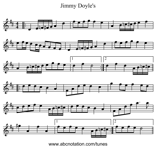 Jimmy Doyle's - staff notation