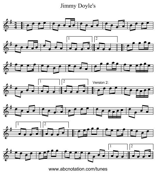 Jimmy Doyle's - staff notation