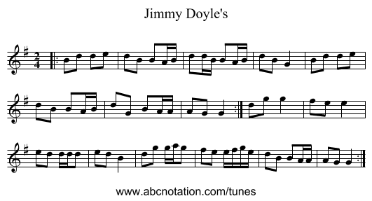 Jimmy Doyle's - staff notation