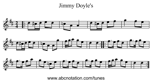 Jimmy Doyle's - staff notation