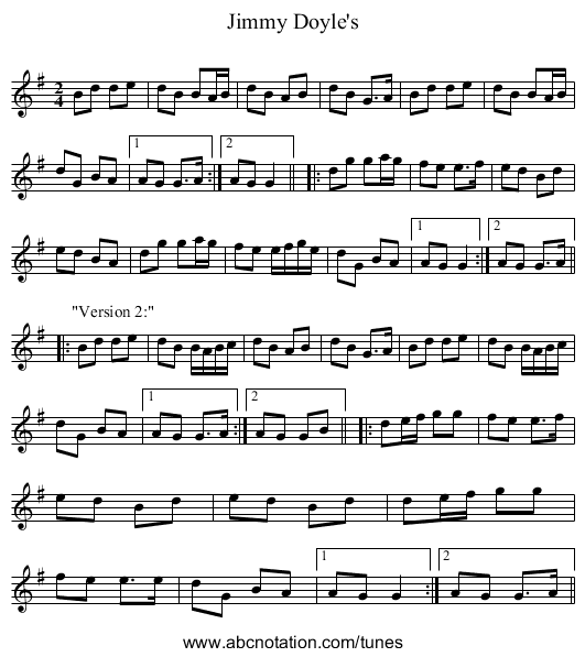 Jimmy Doyle's - staff notation