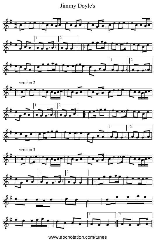 Jimmy Doyle's - staff notation