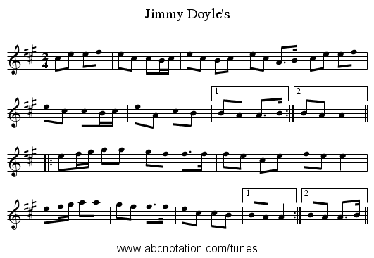 Jimmy Doyle's - staff notation