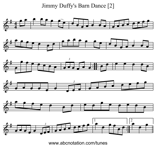Jimmy Duffy's Barn Dance [2] - staff notation