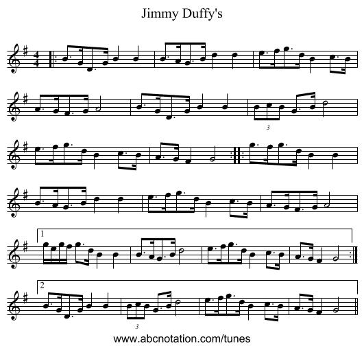 Jimmy Duffy's - staff notation