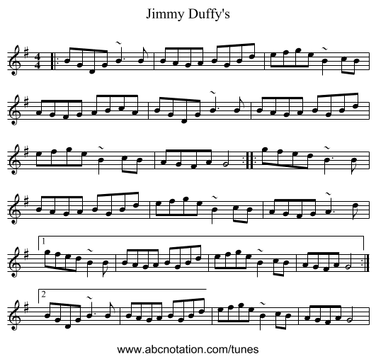 Jimmy Duffy's - staff notation