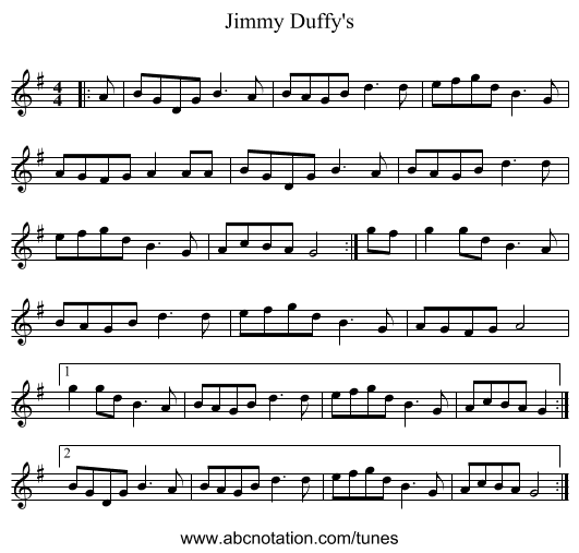 Jimmy Duffy's - staff notation