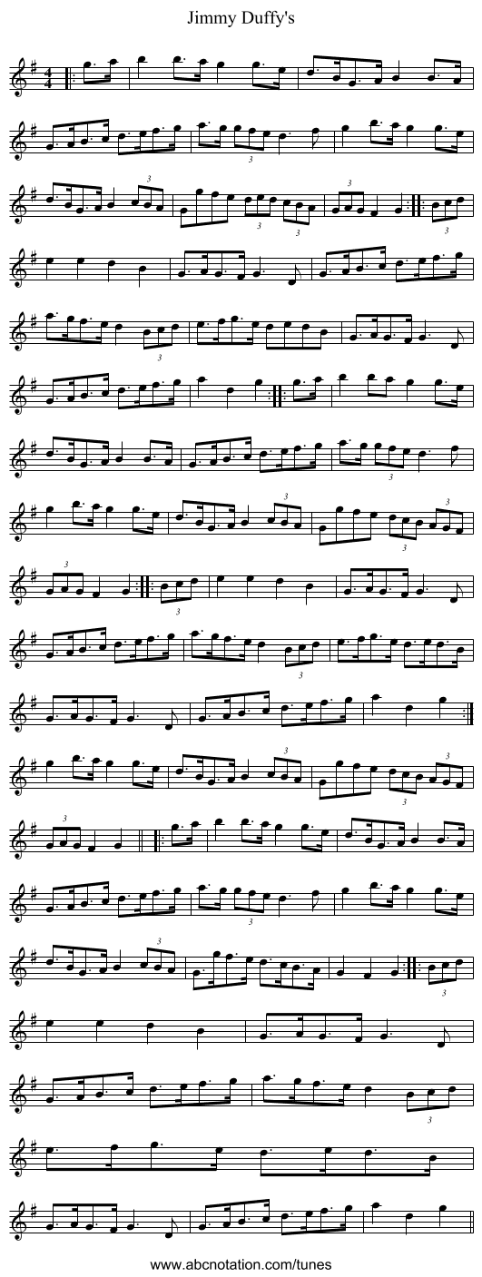 Jimmy Duffy's - staff notation