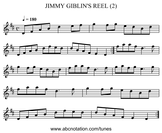 JIMMY GIBLIN'S REEL (2) - staff notation