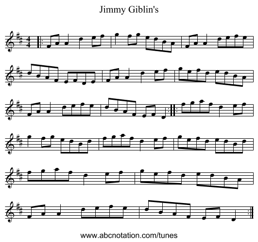 Jimmy Giblin's - staff notation