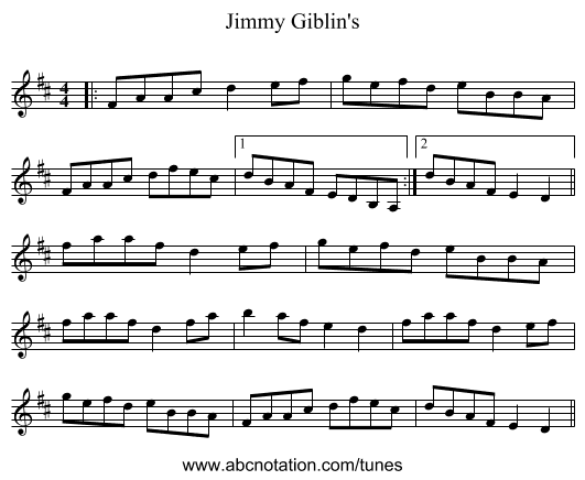 Jimmy Giblin's - staff notation
