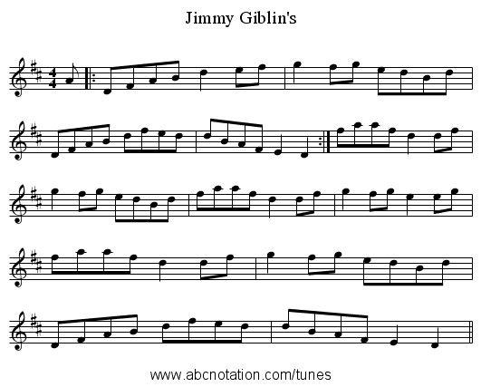 Jimmy Giblin's - staff notation